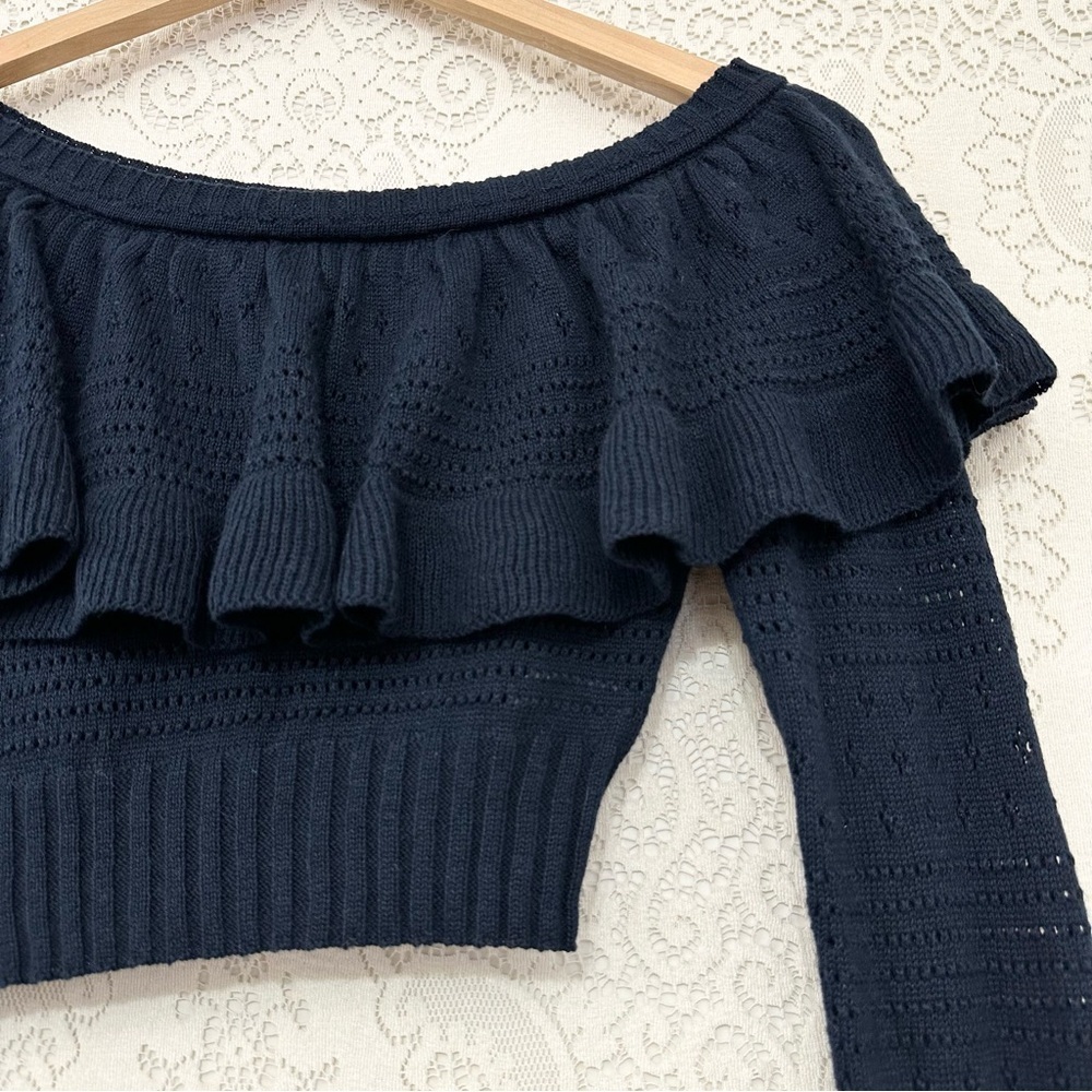 LoveShackFancy Rory Off the Shoulder Knit Ruffle Sweater - Picture 9 of 15